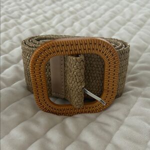 Woven Tan Belt with Wooden Buckle